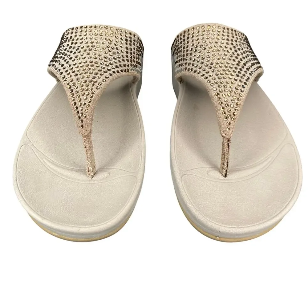 Fitflop Sandals Women Sz xx Brown Latte Rhinestone Slip-On Wedge Slides